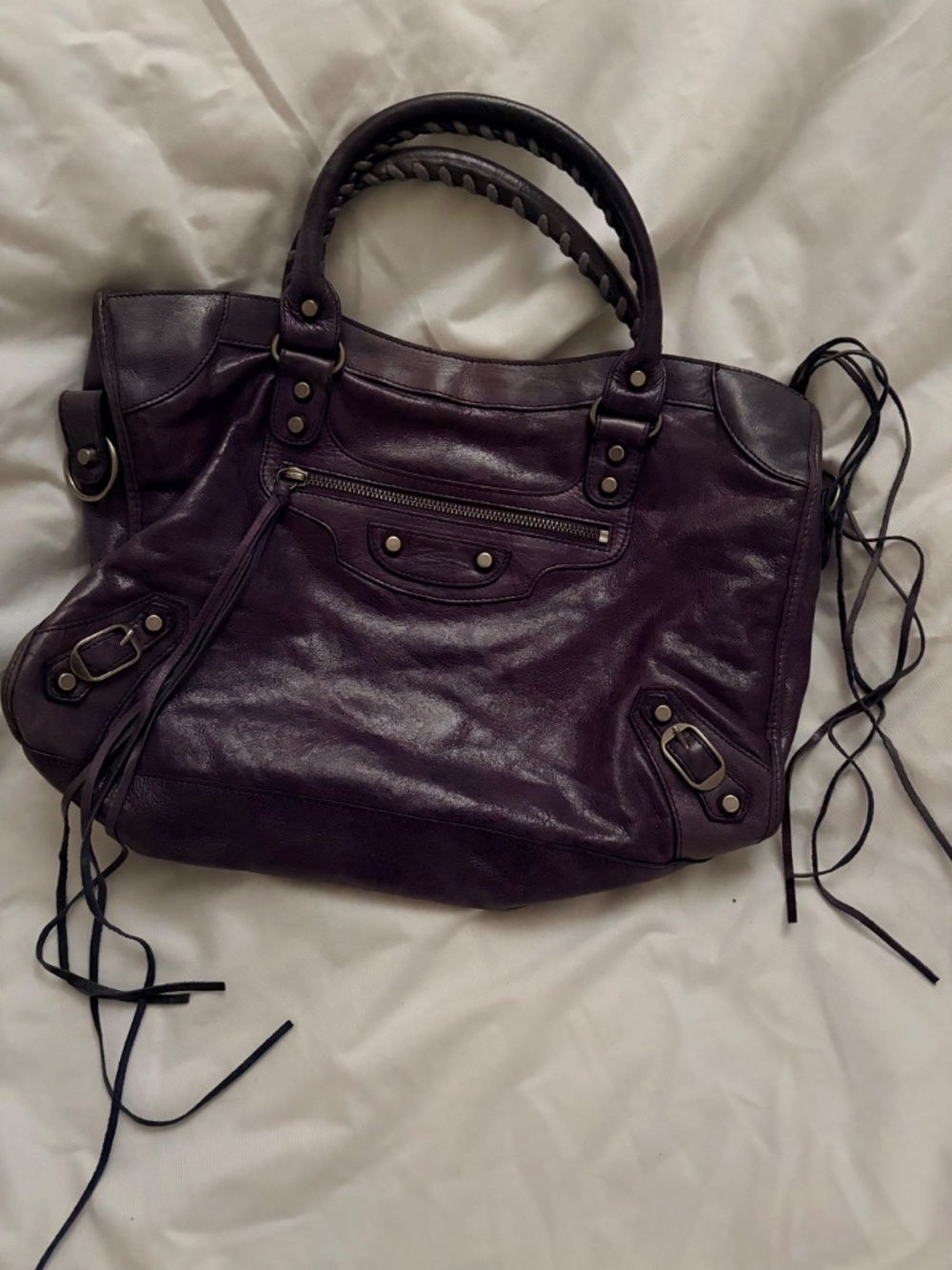 Yummy Purple Italian Distressed Leather Vintage Tote Bag!! - Picture 13 of 15